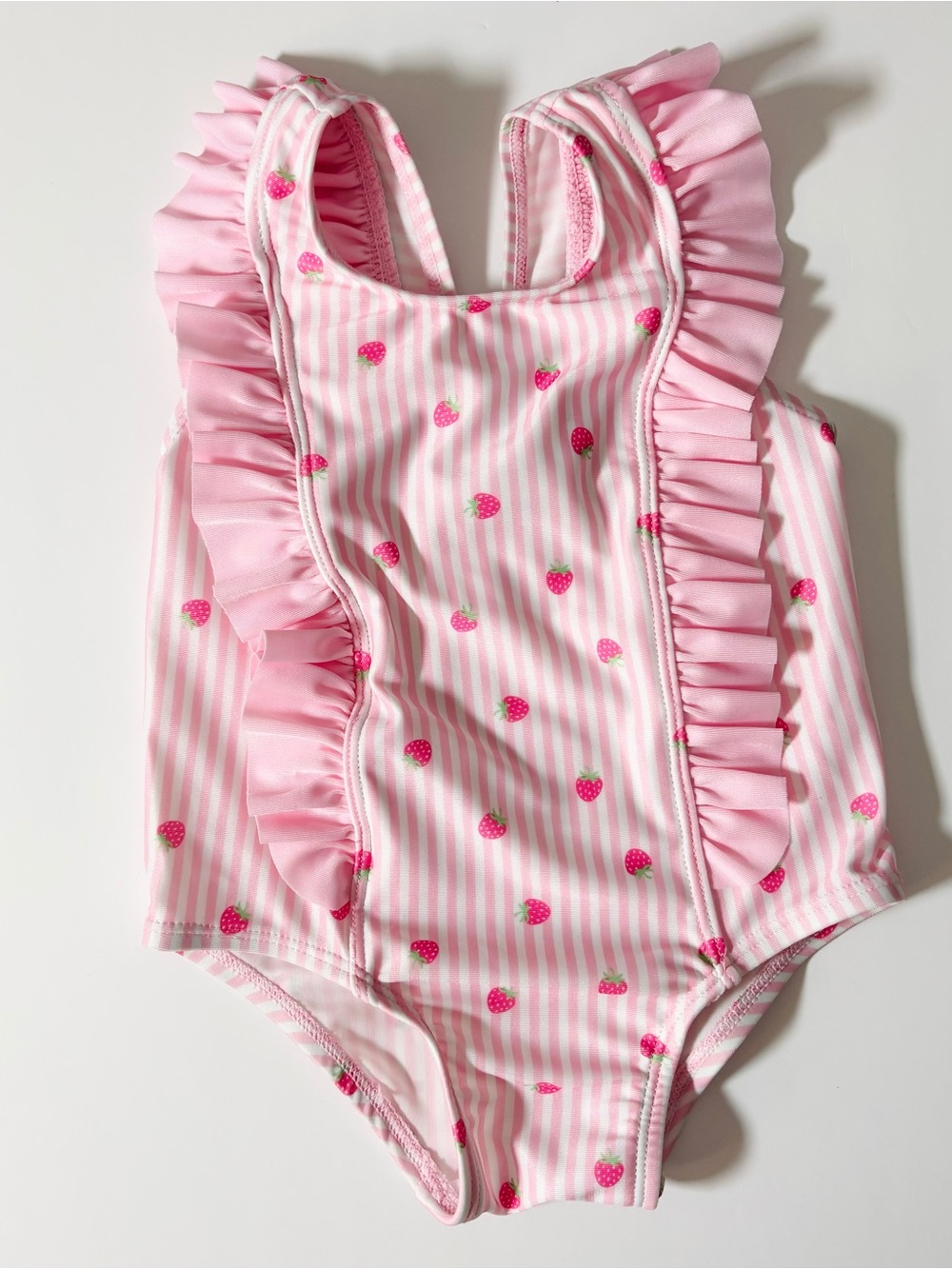 Mia & Miles Pink Stripe Strawberry Ruffle One Piece Swimsuit toddler girl 24M 2T